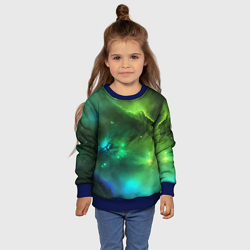 Детский свитшот Бескрайний космос зелёный / 3D-Синий – фото 4