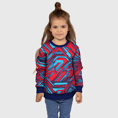 Детский свитшот Киберпанк полосы красные и синие / 3D-Синий – фото 4