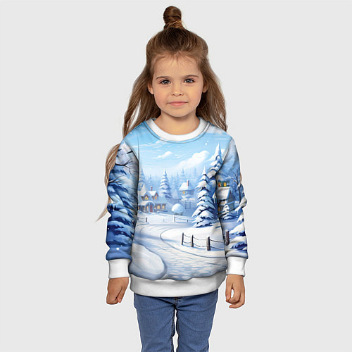 Детский свитшот Снежный зимний фон / 3D-Белый – фото 4