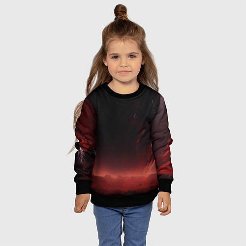 Детский свитшот Красно черная космическая планета / 3D-Черный – фото 4