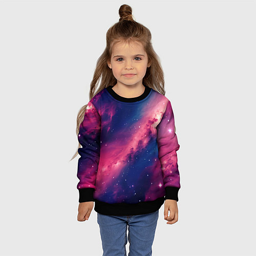 Детский свитшот Галактика в розовом цвете / 3D-Черный – фото 4