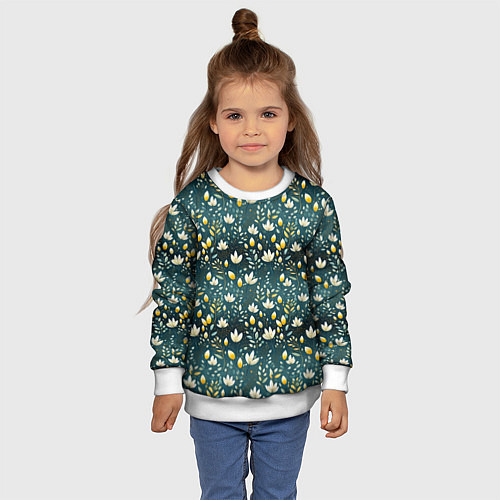 Детский свитшот Цветочки на зеленом поле паттерн / 3D-Белый – фото 4