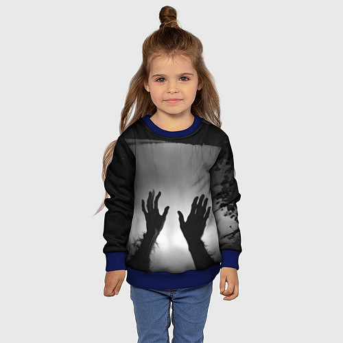 Детский свитшот Руки зомби в ночном тумане / 3D-Синий – фото 4