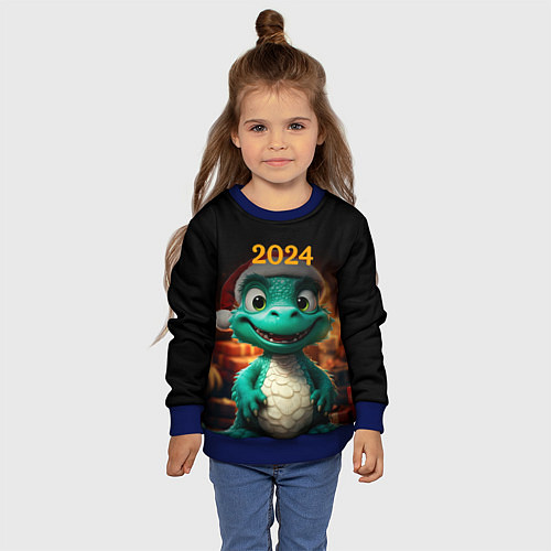 Детский свитшот Зеленый дракон 2024 / 3D-Синий – фото 4