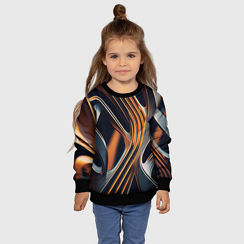 Детский свитшот Слияние красок оранжевого и чёрного абстракция / 3D-Черный – фото 4