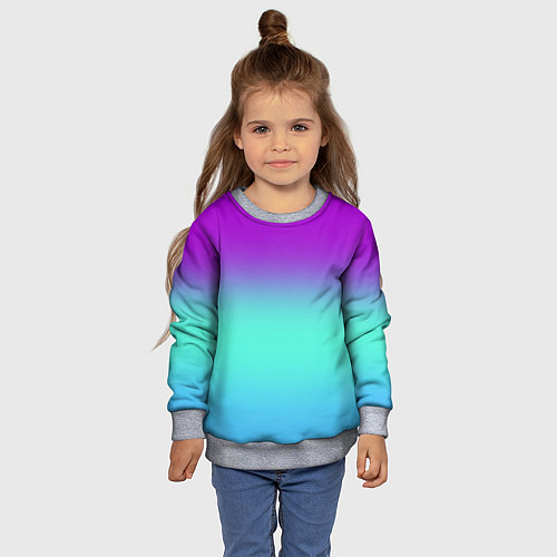 Детский свитшот Фиолетовый бирюзовый голубой неоновый градиент / 3D-Меланж – фото 4