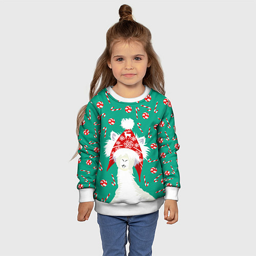 Детский свитшот Лама - альпака с леденцами / 3D-Белый – фото 4