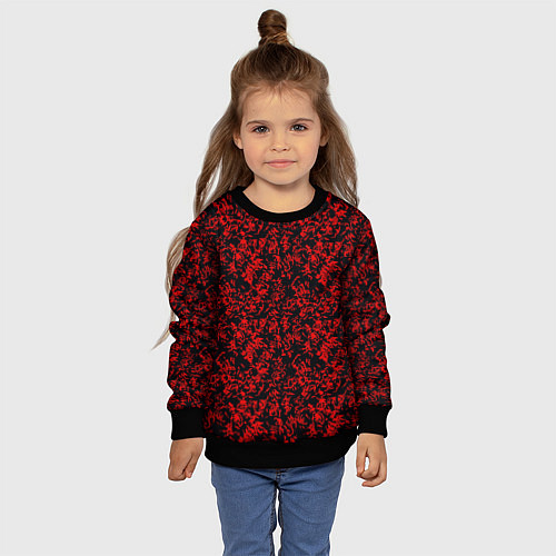 Детский свитшот Абстракция чёрная с красными перьями / 3D-Черный – фото 4