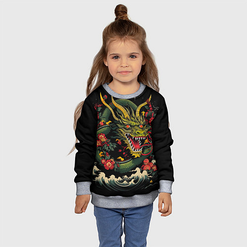 Детский свитшот Зеленый дракон / 3D-Меланж – фото 4