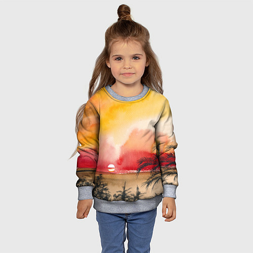 Детский свитшот Тропический закат акварель / 3D-Меланж – фото 4