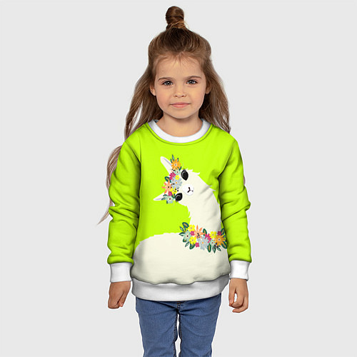 Детский свитшот Летняя лама - альпака в венке / 3D-Белый – фото 4