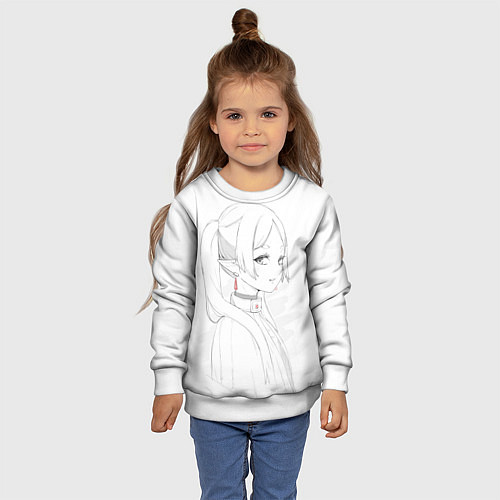 Детский свитшот Фрирен - карандашный набросок / 3D-Белый – фото 4