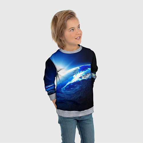 Детский свитшот Восход солнца в космосе / 3D-Меланж – фото 3