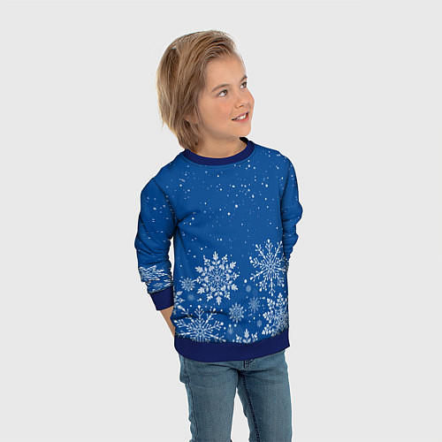 Детский свитшот Текстура снежинок на синем фоне / 3D-Синий – фото 3
