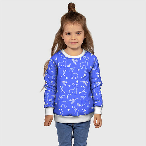 Детский свитшот Синий рождественский принт с оленями / 3D-Белый – фото 4