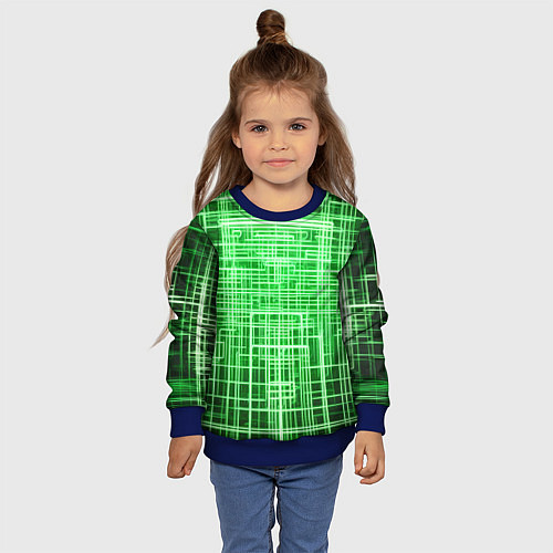 Детский свитшот Зелёные неоновые полосы киберпанк / 3D-Синий – фото 4