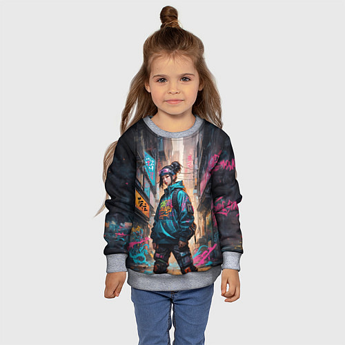 Детский свитшот Японская девушка в худи / 3D-Меланж – фото 4