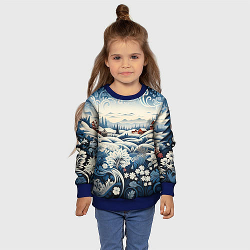 Детский свитшот Зимний лес новогодний узор / 3D-Синий – фото 4