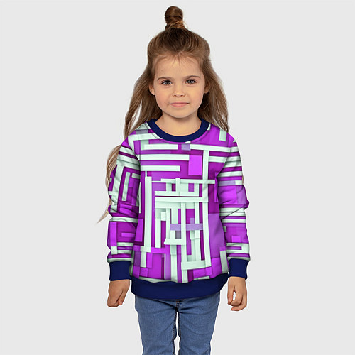 Детский свитшот Полосы на фиолетовом фоне / 3D-Синий – фото 4
