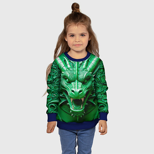 Детский свитшот Нейросеть - барельеф зелёный дракон / 3D-Синий – фото 4