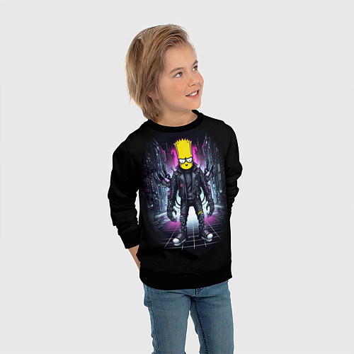 Детский свитшот Cool Bart Simpson - cyberpunk - ai art / 3D-Черный – фото 3