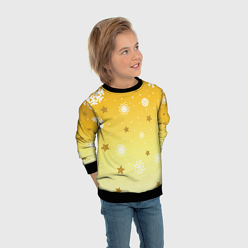 Детский свитшот Снежинки и звезды на желтом / 3D-Черный – фото 3