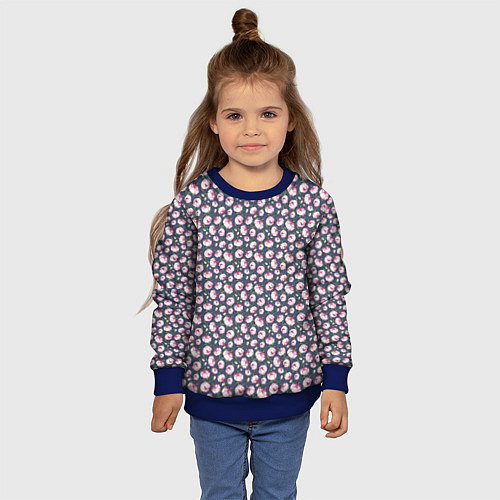 Детский свитшот Розовый пионы на сером фоне / 3D-Синий – фото 4