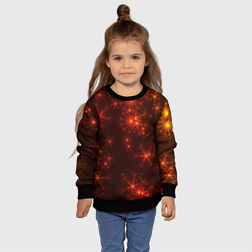 Детский свитшот Абстрактные светящиеся красно оранжевые снежинки / 3D-Черный – фото 4