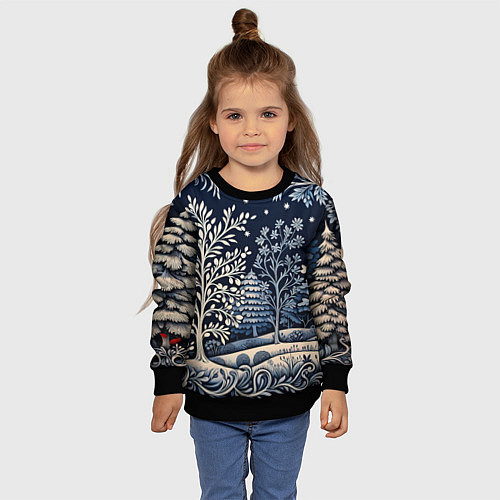 Детский свитшот Ледяные узоры нового года / 3D-Черный – фото 4