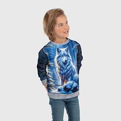 Свитшот детский Волк в зимнем ночном лесу, цвет: 3D-меланж — фото 2