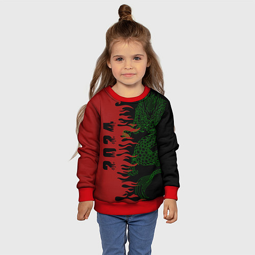 Детский свитшот Зеленый дракон - 2024 / 3D-Красный – фото 4
