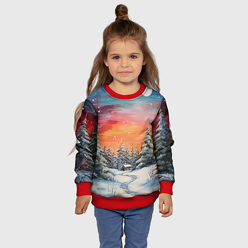 Детский свитшот Заснеженная радость нового года / 3D-Красный – фото 4