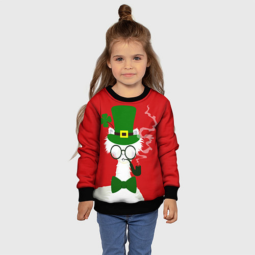 Детский свитшот Лама - альпака в день Патрика / 3D-Черный – фото 4