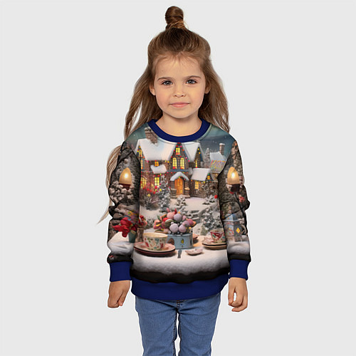 Детский свитшот Объемные новогодние домики / 3D-Синий – фото 4
