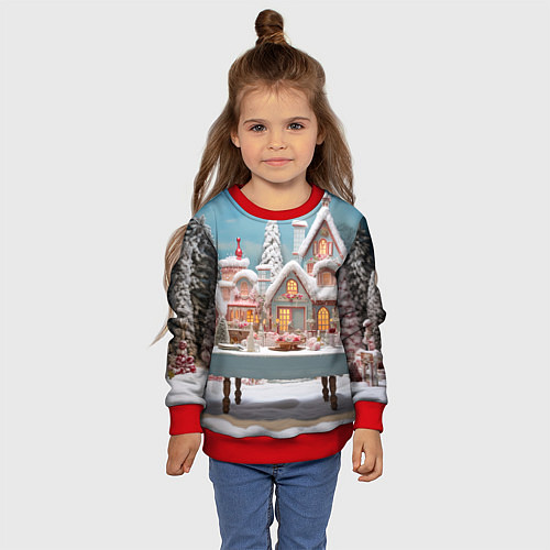 Детский свитшот Снежный день в городе / 3D-Красный – фото 4