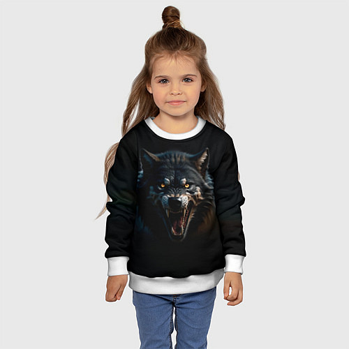 Детский свитшот Волк чёрный хищник / 3D-Белый – фото 4