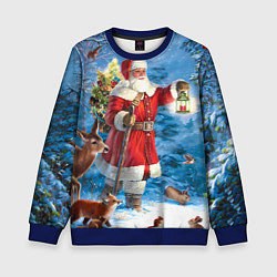 Детский свитшот Дед Мороз в лесу с животными