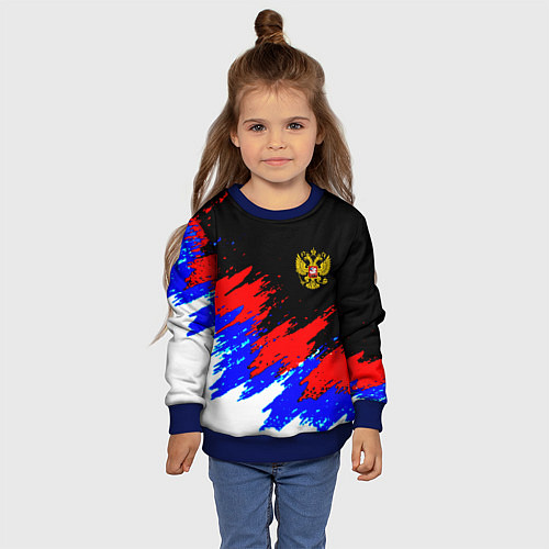 Детский свитшот Россия триколор герб краски / 3D-Синий – фото 4