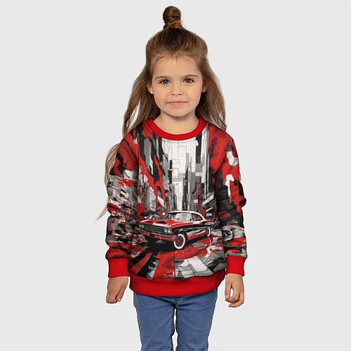 Детский свитшот Черно-красный автомобиль / 3D-Красный – фото 4