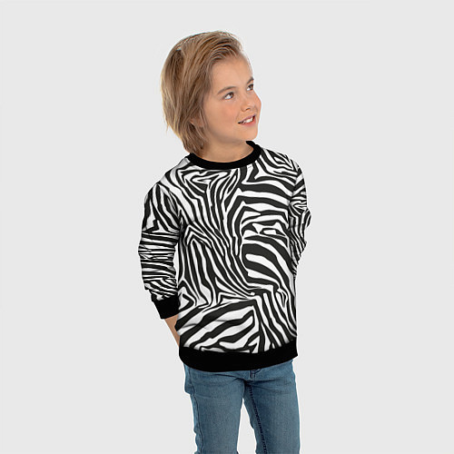 Детский свитшот Шкура зебры черно - белая графика / 3D-Черный – фото 3