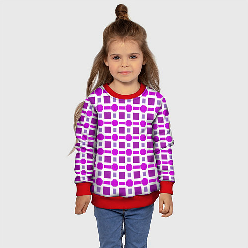Детский свитшот Фиолетовые кирпичики и белые полосы / 3D-Красный – фото 4