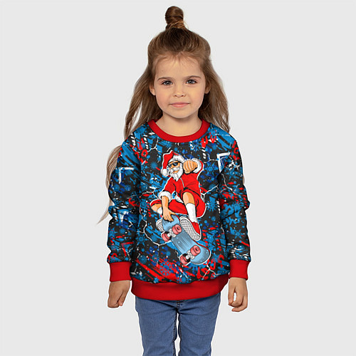 Детский свитшот Санта Клаус на скейтборде / 3D-Красный – фото 4