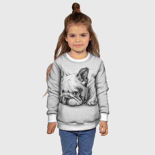 Детский свитшот Французский бульдог чб рисунок на стене / 3D-Белый – фото 4