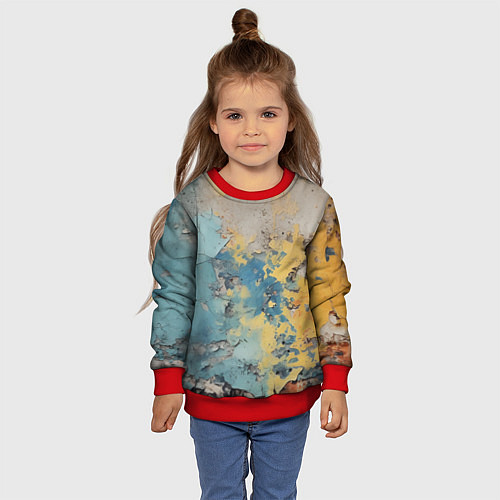 Детский свитшот Гранжевая стена с краской / 3D-Красный – фото 4