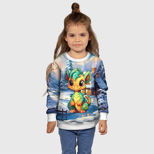 Детский свитшот Крошечный дракон зимы 2024 / 3D-Белый – фото 4