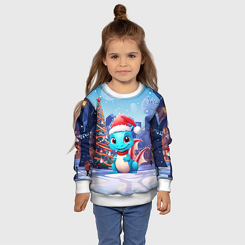 Детский свитшот Маленький дракон зимнего чуда / 3D-Белый – фото 4