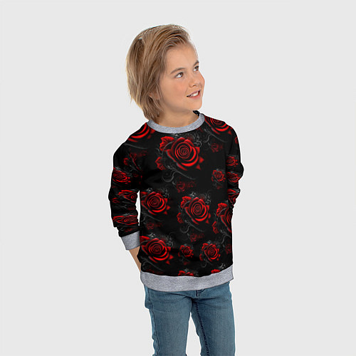Детский свитшот Красные розы цветы / 3D-Меланж – фото 3