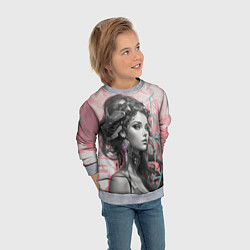 Свитшот детский Девушка киборг на розовом фоне, цвет: 3D-меланж — фото 2