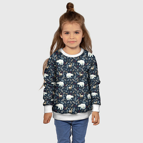 Детский свитшот Акварельные медведи и олени / 3D-Белый – фото 4