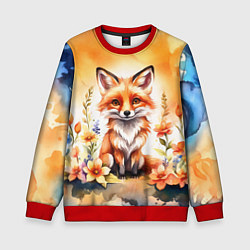 Свитшот детский Рыжая лиса с цветами акварелью, цвет: 3D-красный